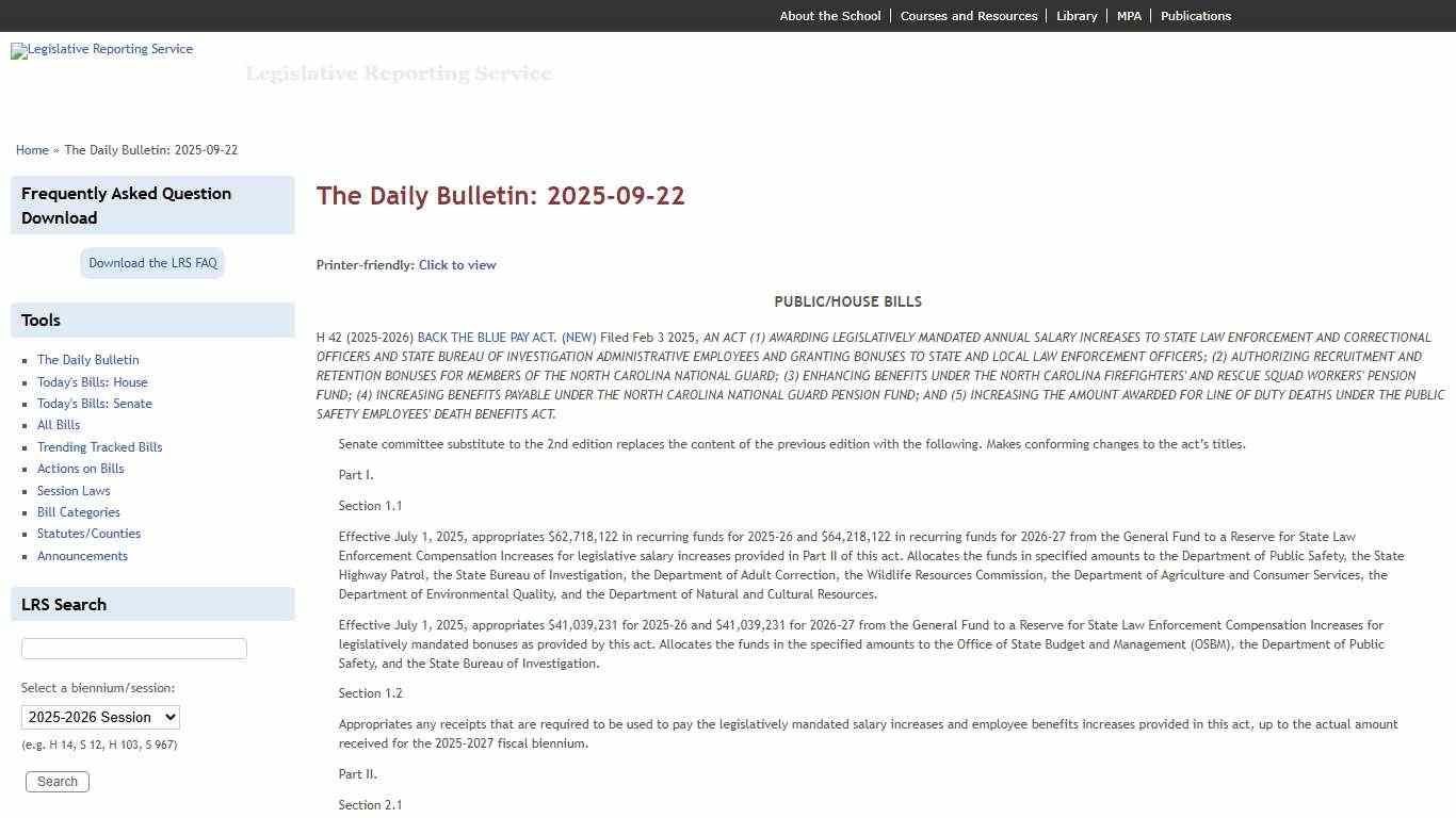 The Daily Bulletin: 2025-09-22 | Legislative Reporting Service